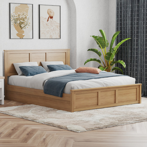 Natural Remolar Pine Wood Gas Lift Storage Bed