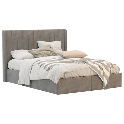 Grey Tulawie Velvet Bed with Drawers