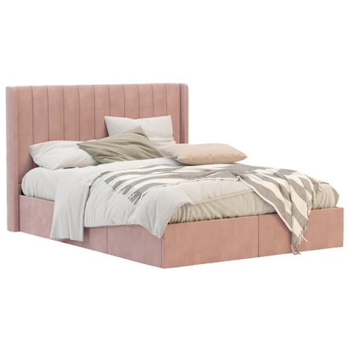 Pink Tulawie Velvet Bed with Drawers