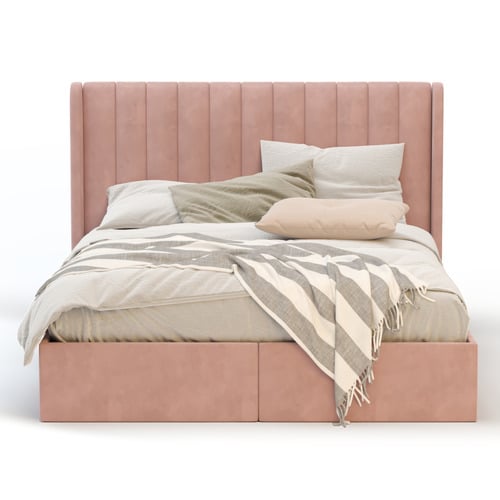 Pink Tulawie Velvet Bed with Drawers