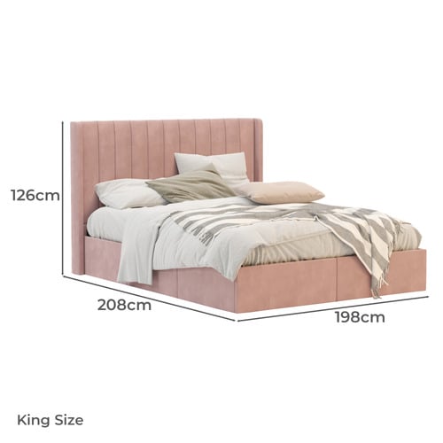 Pink Tulawie Velvet Bed with Underbed Drawers