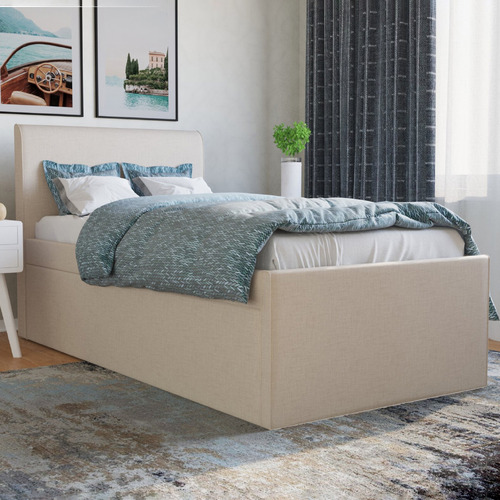 Beige Selina Upholstered King Single Bed with Trundle
