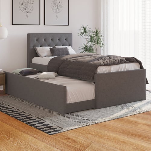 Grey Oxford King Single Bed with Trundle