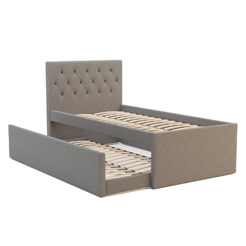 Grey Oxford King Single Bed with Trundle