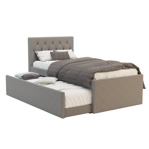 Grey Oxford King Single Bed with Trundle