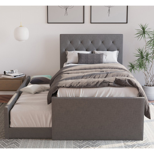 Grey Oxford King Single Bed with Trundle