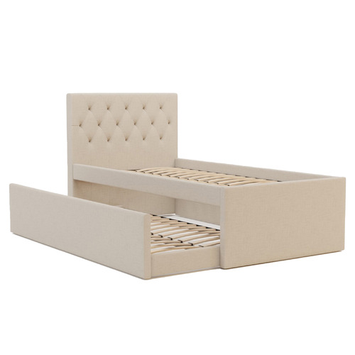 Grey Oxford King Single Bed with Trundle