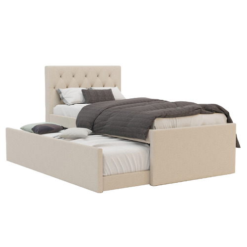 Grey Oxford King Single Bed with Trundle