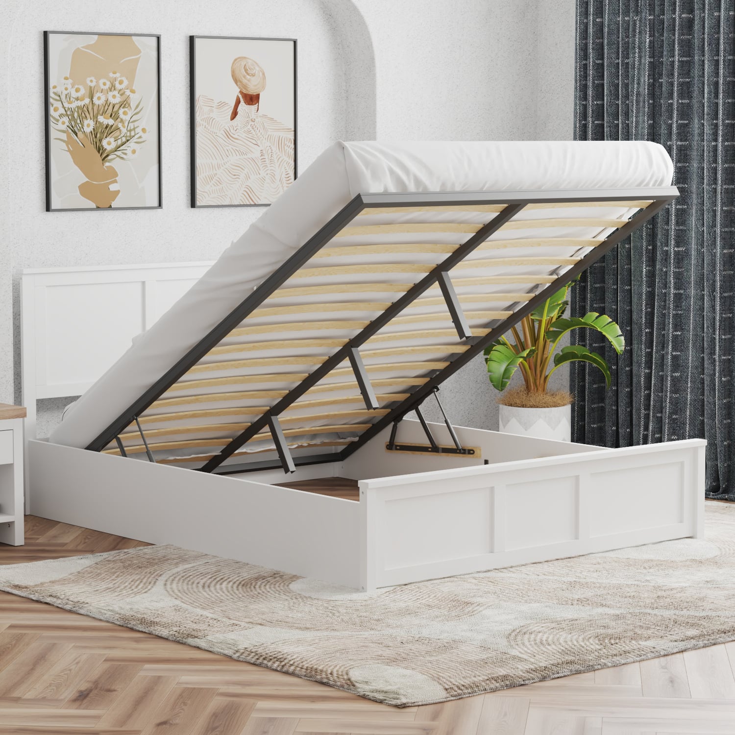 Kiara Pine Wood Gas Lift Storage Bed Frame
