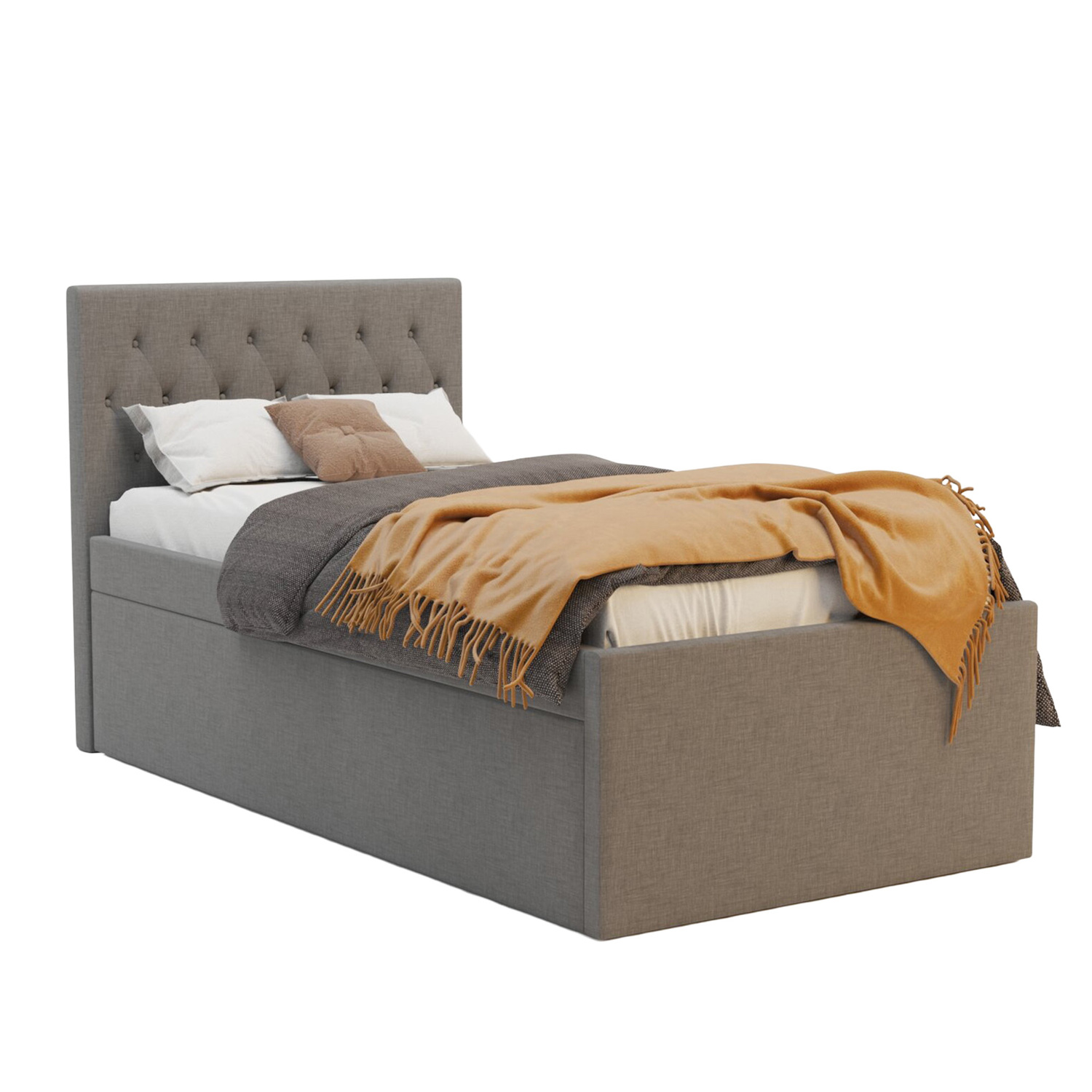 Beige Corden King Single Bed with Trundle