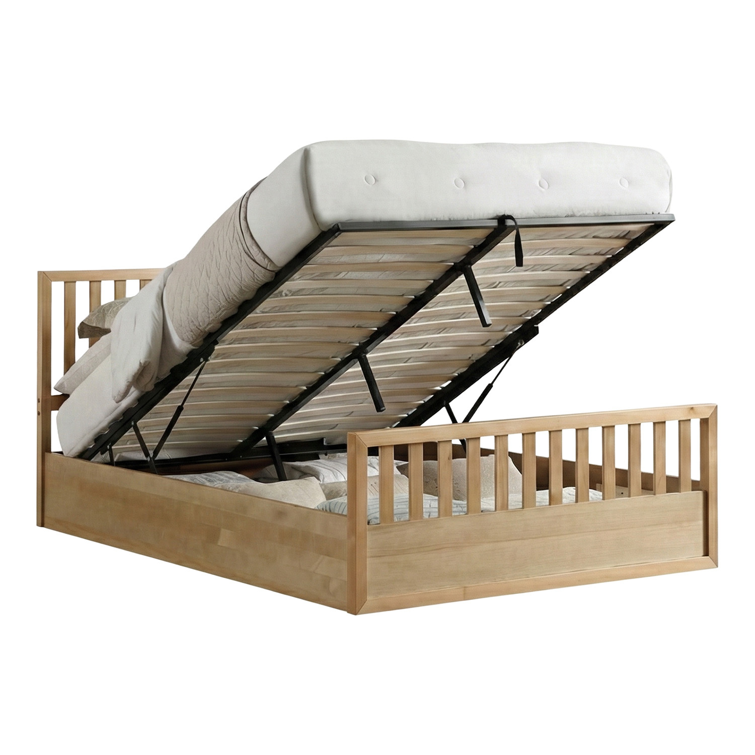 Mariadel Pine Wood Gas Lift Storage Bed Frame