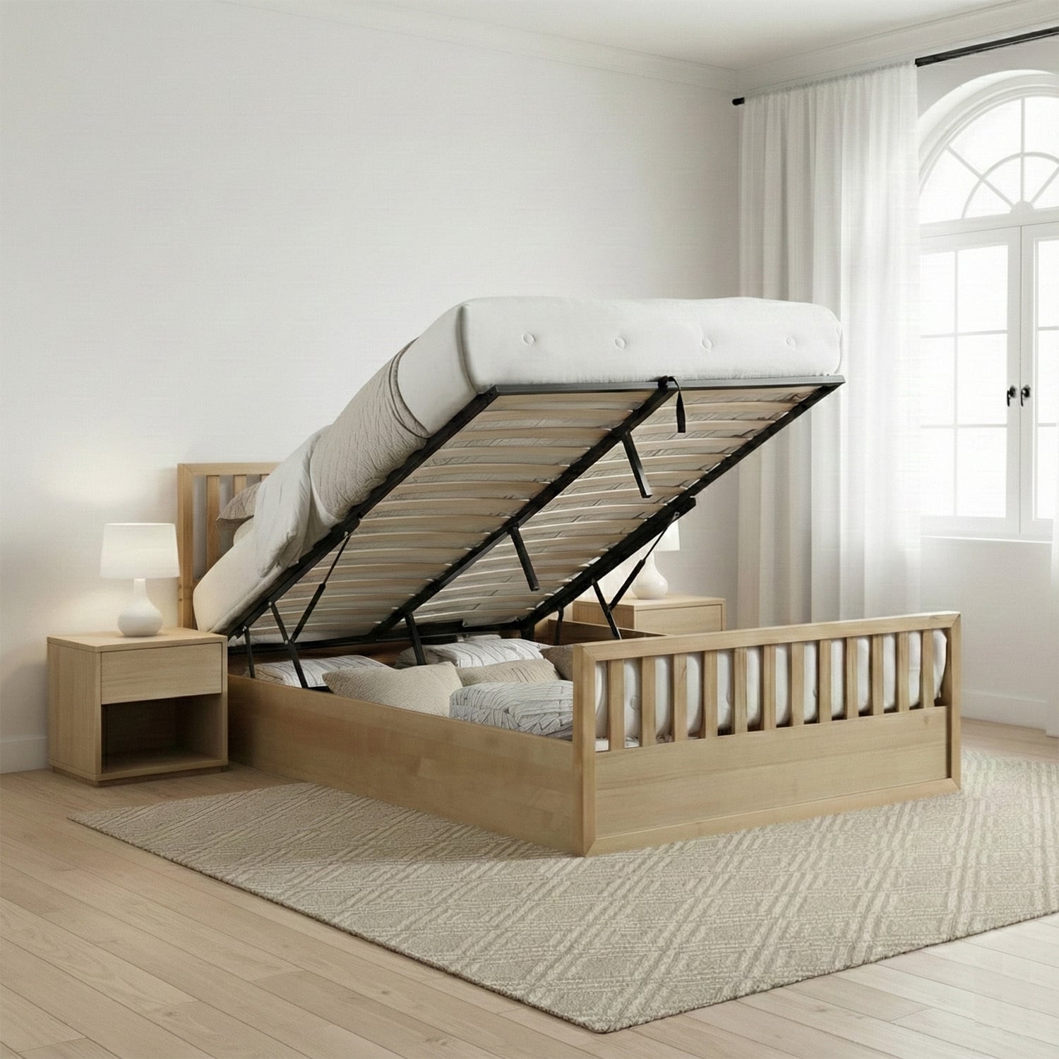 Mariadel Pine Wood Gas Lift Storage Bed Frame