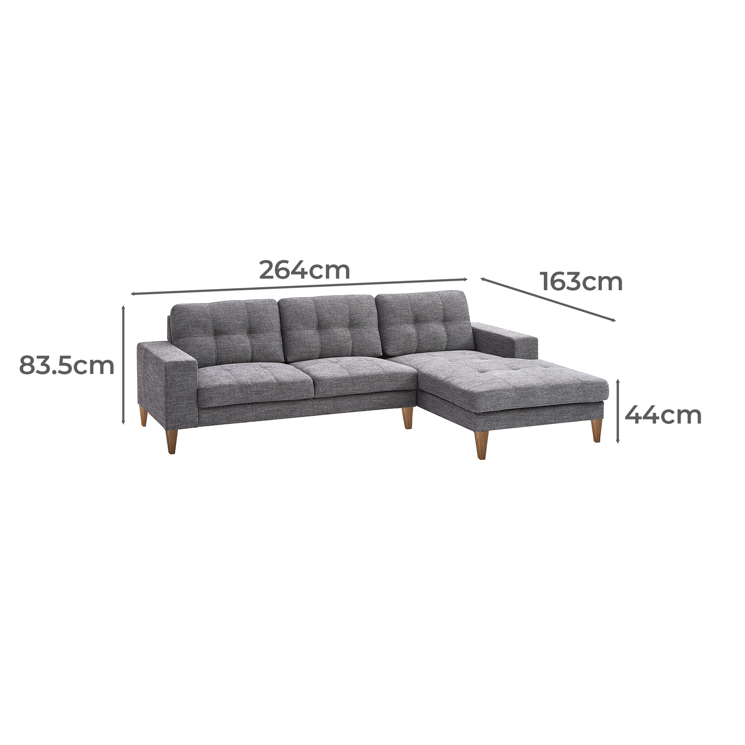 Gabriel 3 Seater Upholstered Sofa with Chaise