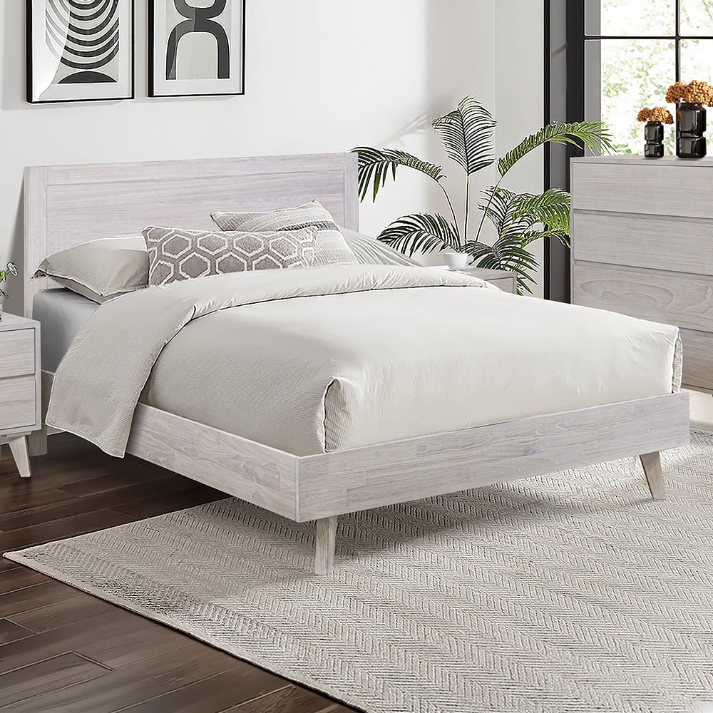 Brushed White Adena Acacia Wood Bed Frame