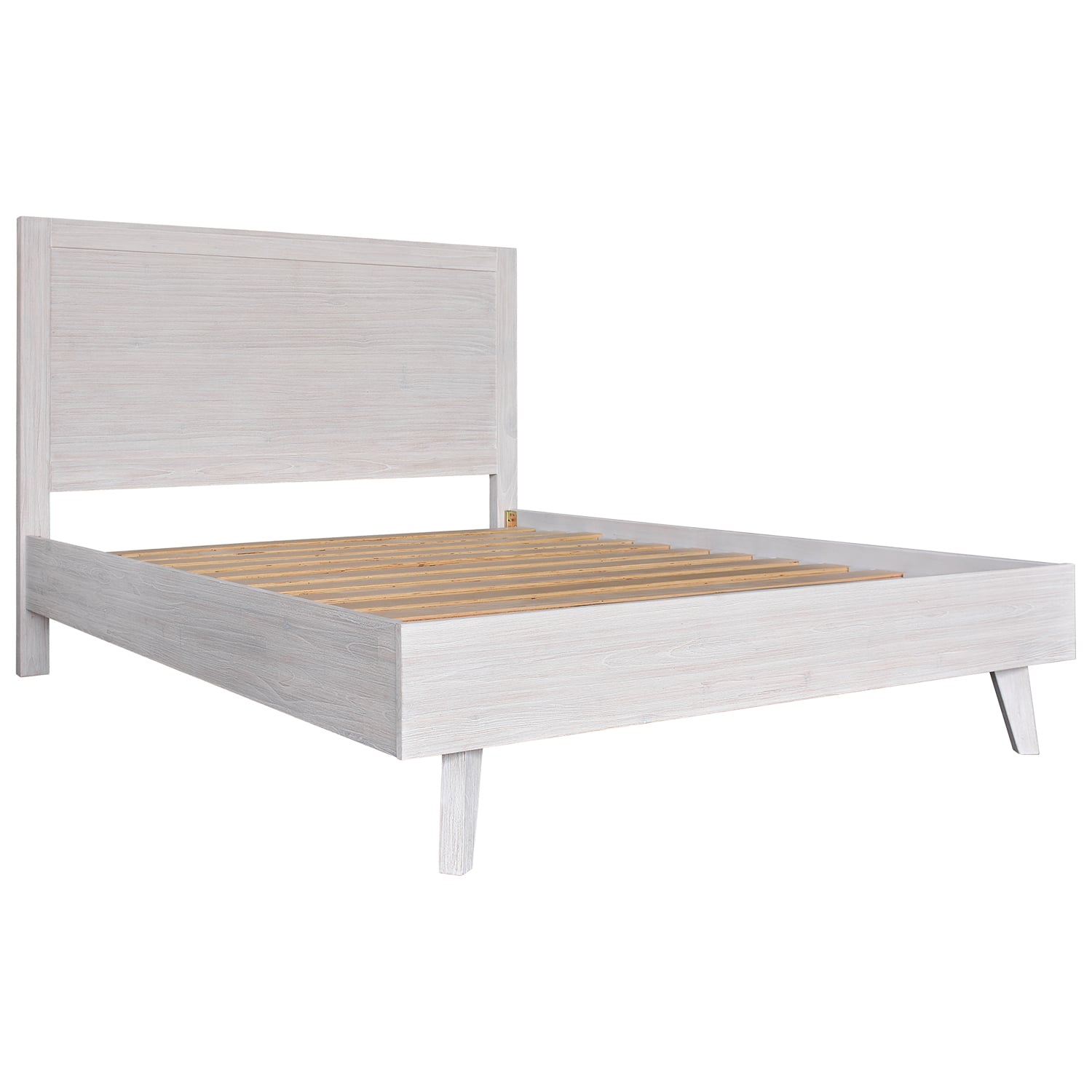 Brushed White Adena Acacia Wood Bed Frame