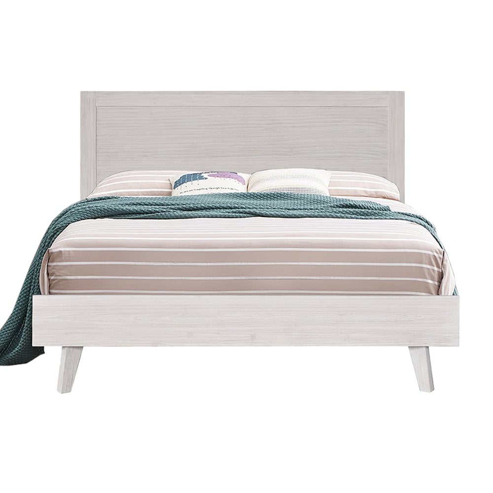 Brushed White Adena Acacia Wood Bed Frame