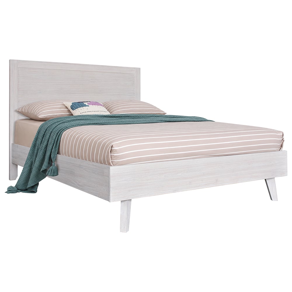 Brushed White Adena Acacia Wood Bed Frame