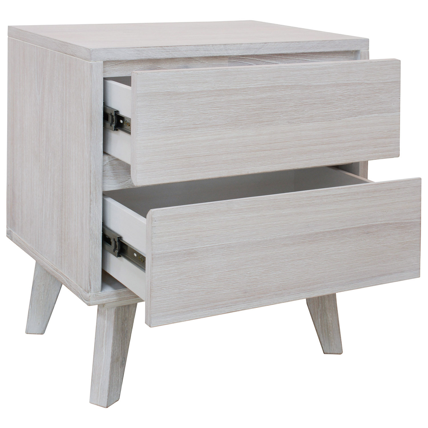 Brushed White Adena 2 Drawer Acacia Wood Bedside Table