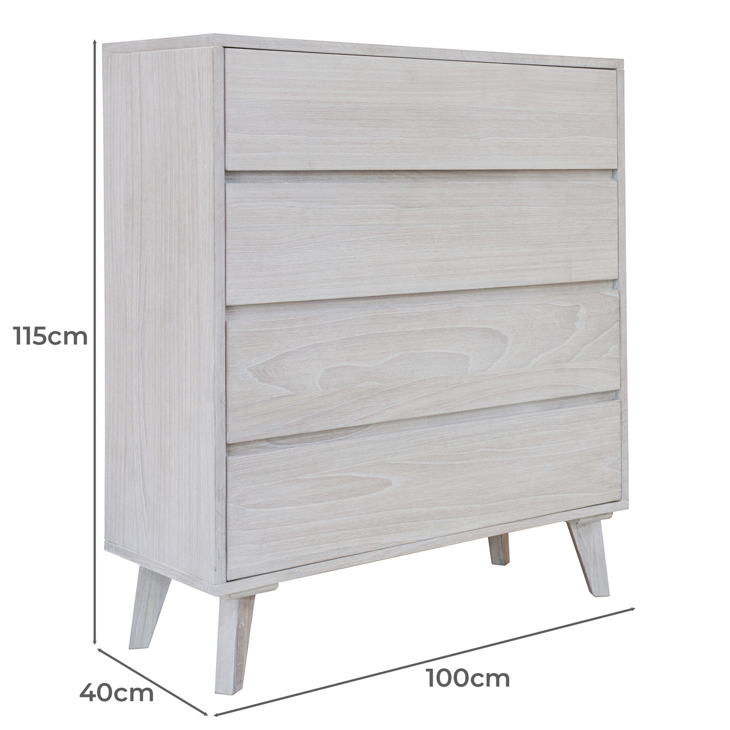 Brushed White Adena 4 Drawer Acacia Wood Chest