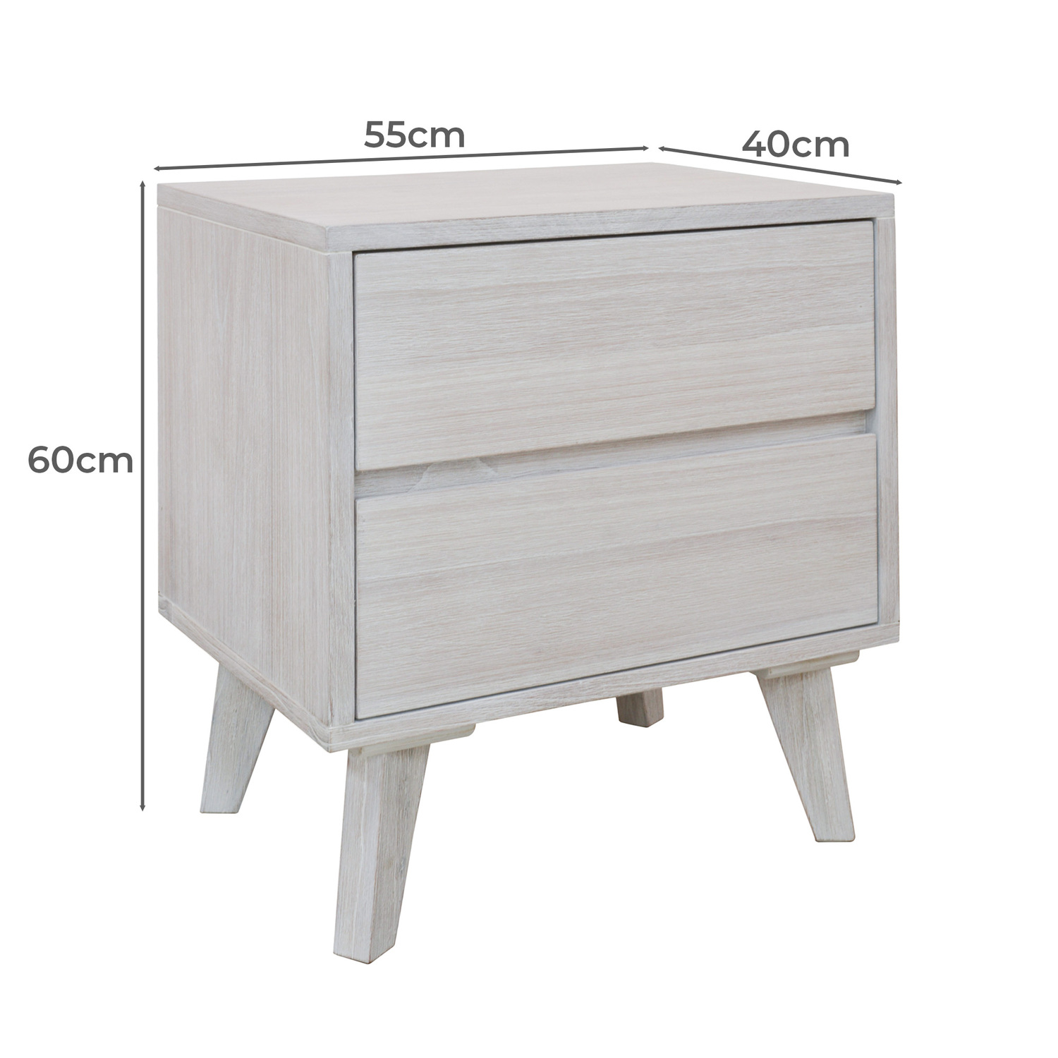 Brushed White Adena 2 Drawer Acacia Wood Bedside Table