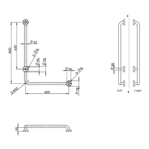 Linkcare Stainless Steel L-Shaped Left Hand Grab Rail