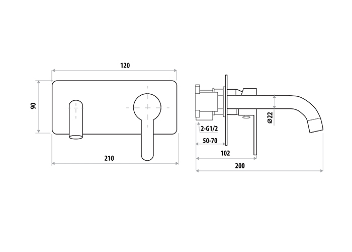 2 Piece Loui Spout & Wall Mixer Tap Set