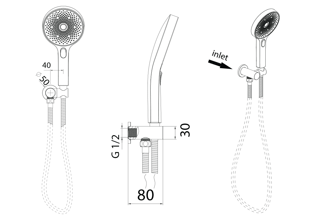 3 Piece The Gabe Hand-Held Shower Head Set