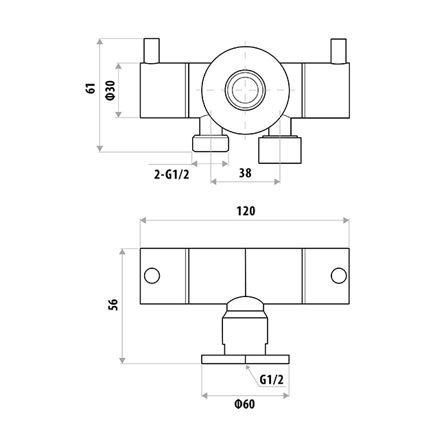 Brass Dual Control Mini-Cistern T-Adapter