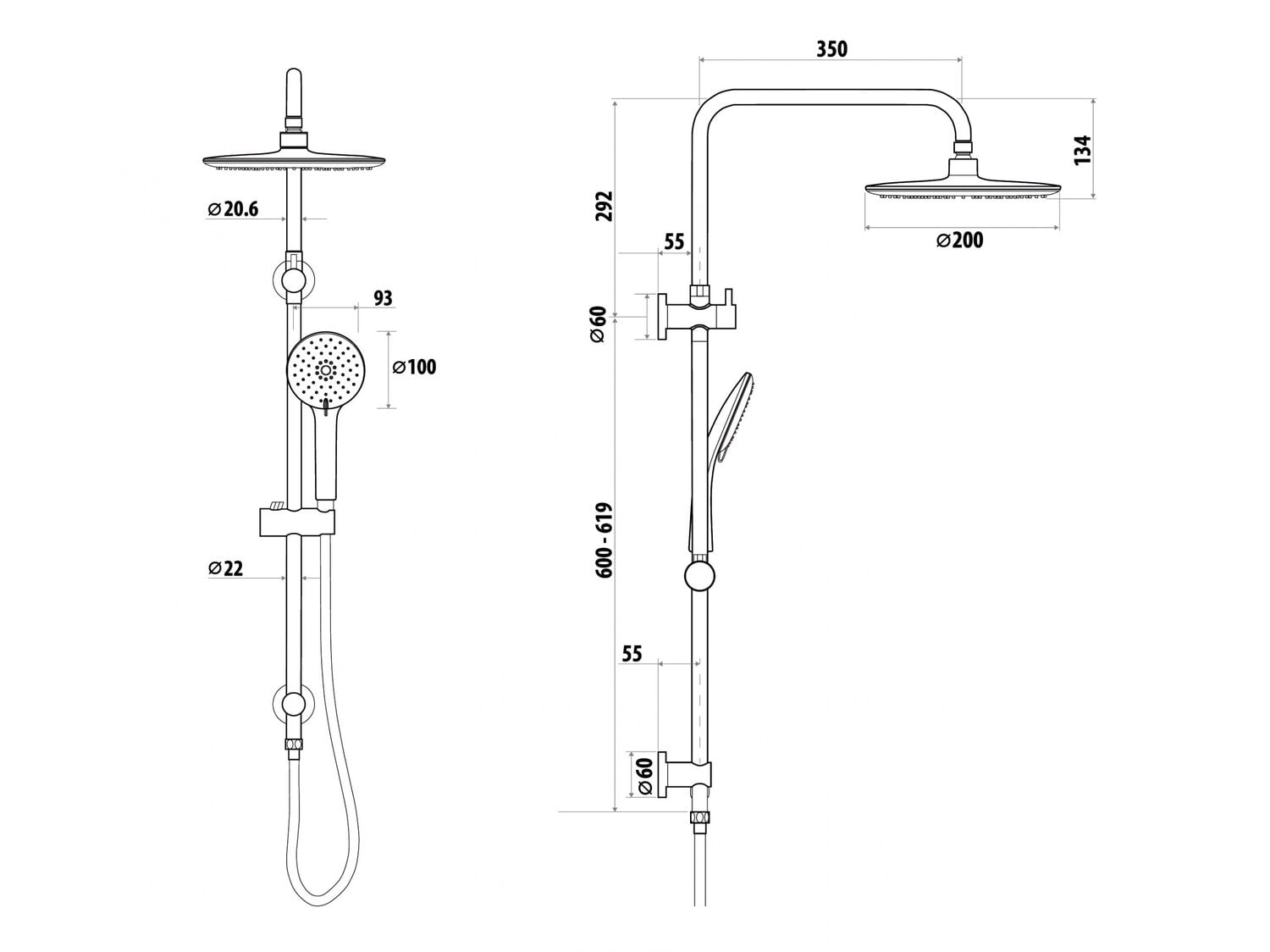 6 Piece Elle Stainless Steel Twin Shower Set