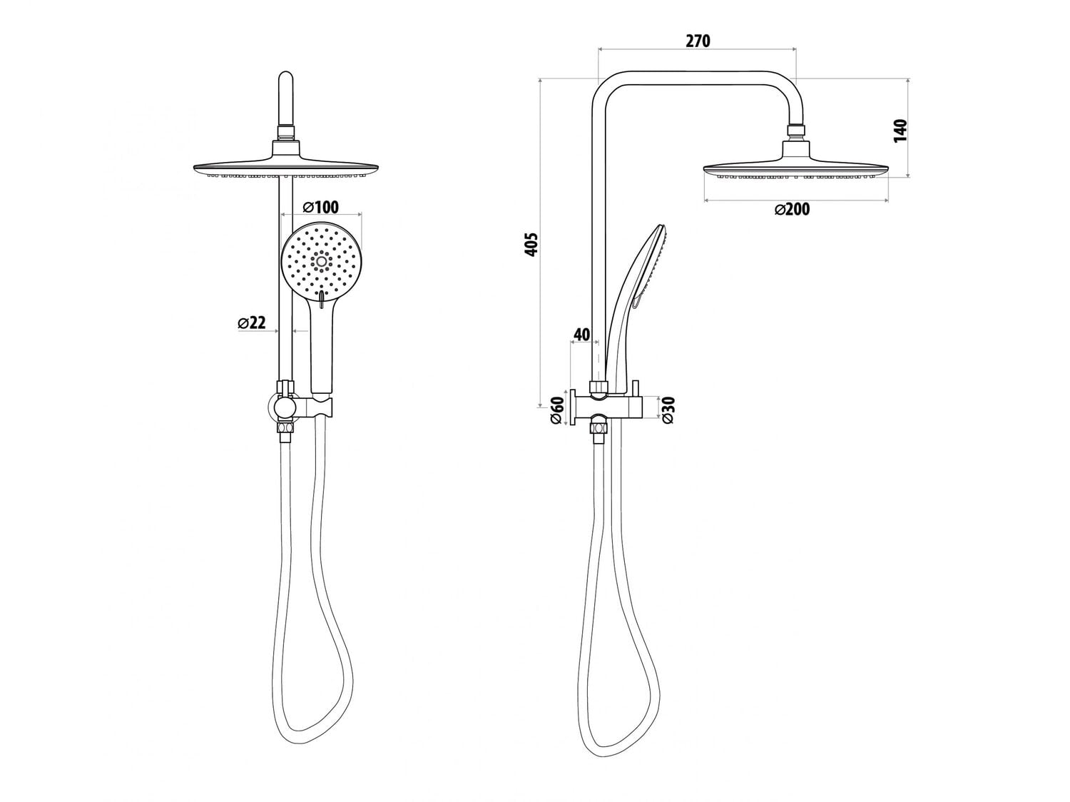 5 Piece Elle Stainless Steel Twin Shower Set