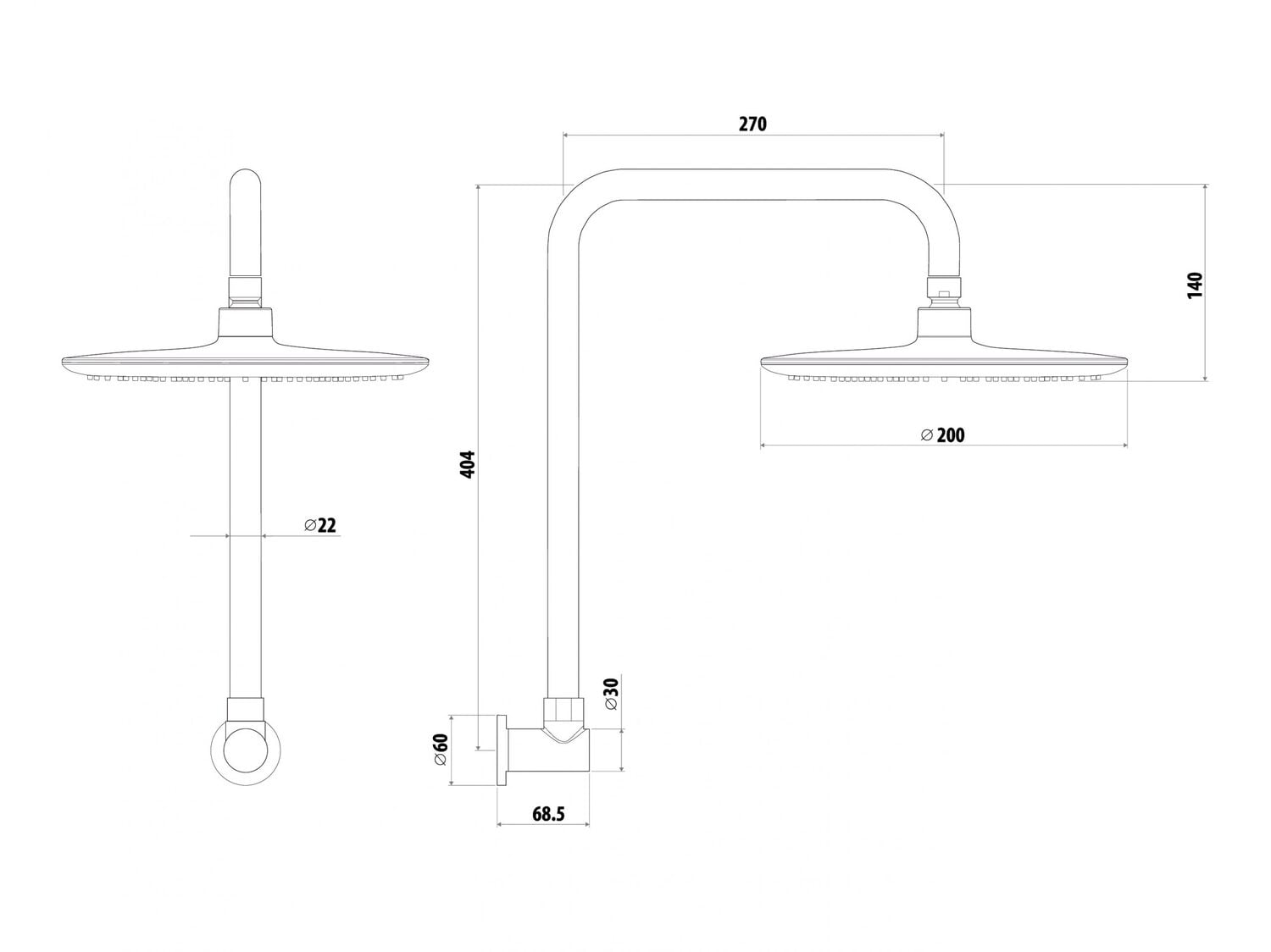 2 Piece Elle Shower Head & Gooseneck Rail Set