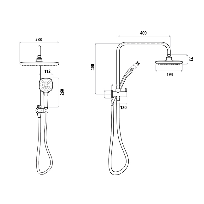 5 Piece Square Theneron Shower Set