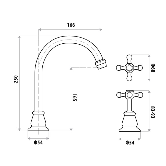 3 Piece Noosa Brass Spout & Mixer Set