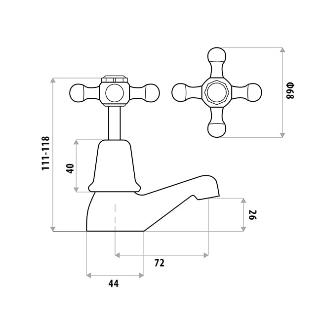 2 Piece Noosa Brass Pillar Tap Set