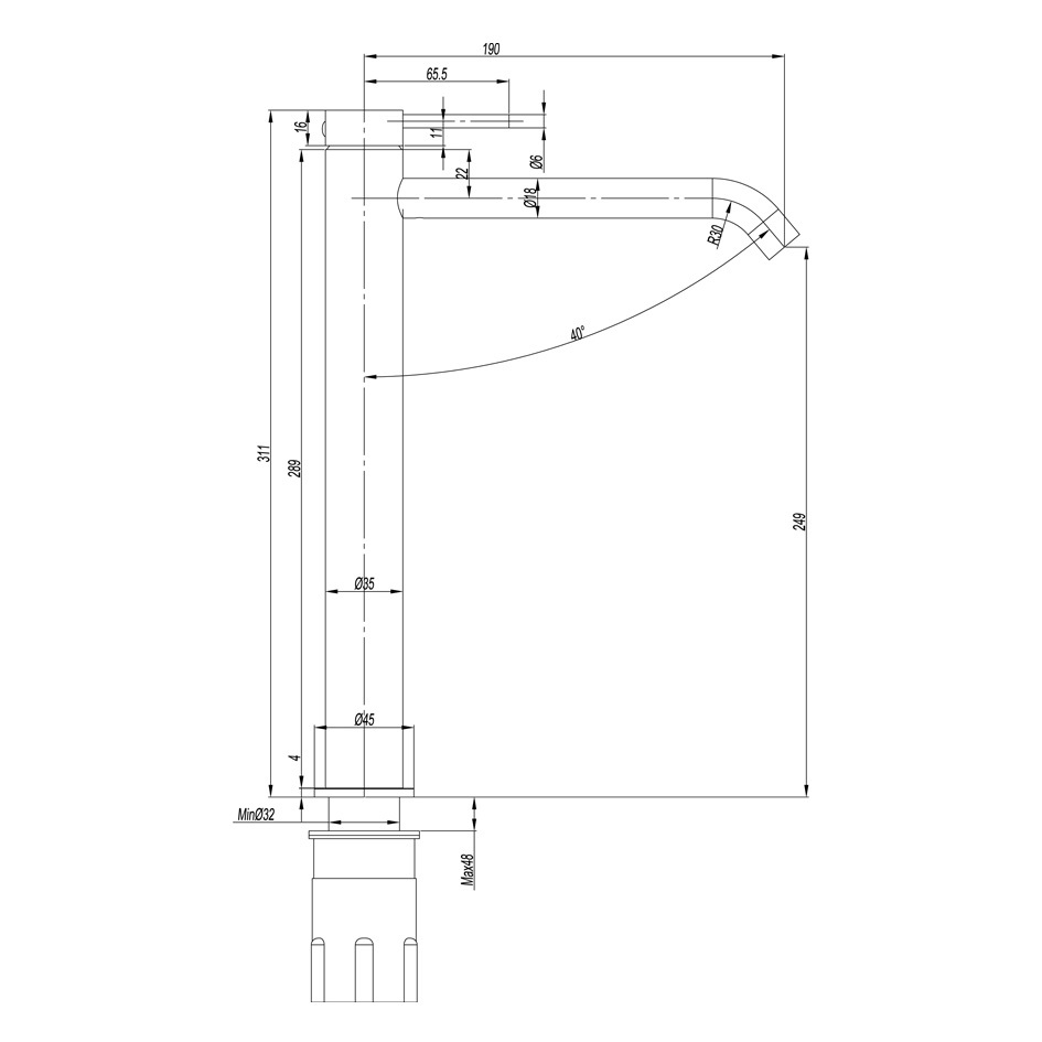 Elle Stainless Steel Hi-Rise Basin Mixer Tap