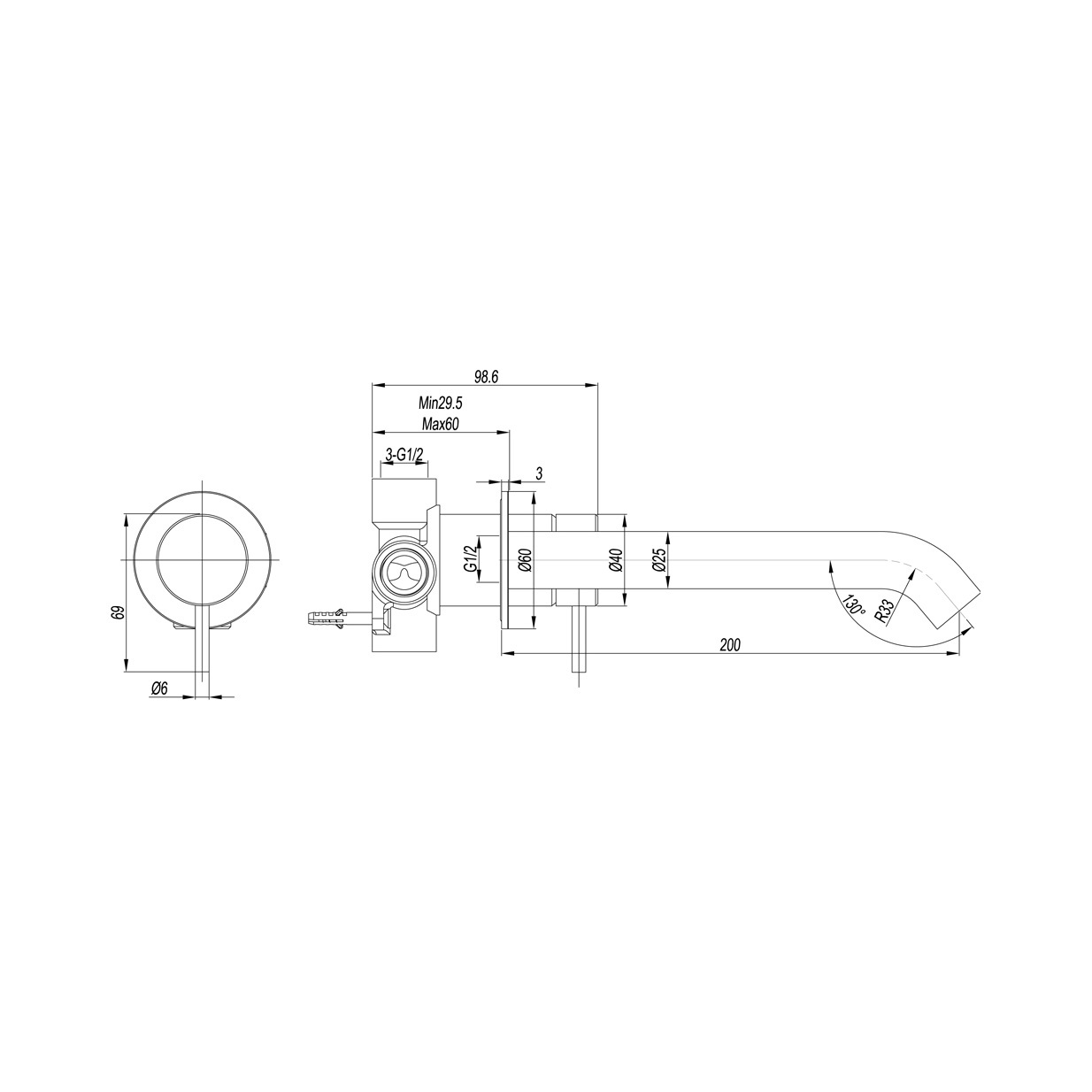 Elle Stainless Steel Basin/Bath Wall Mixer Set