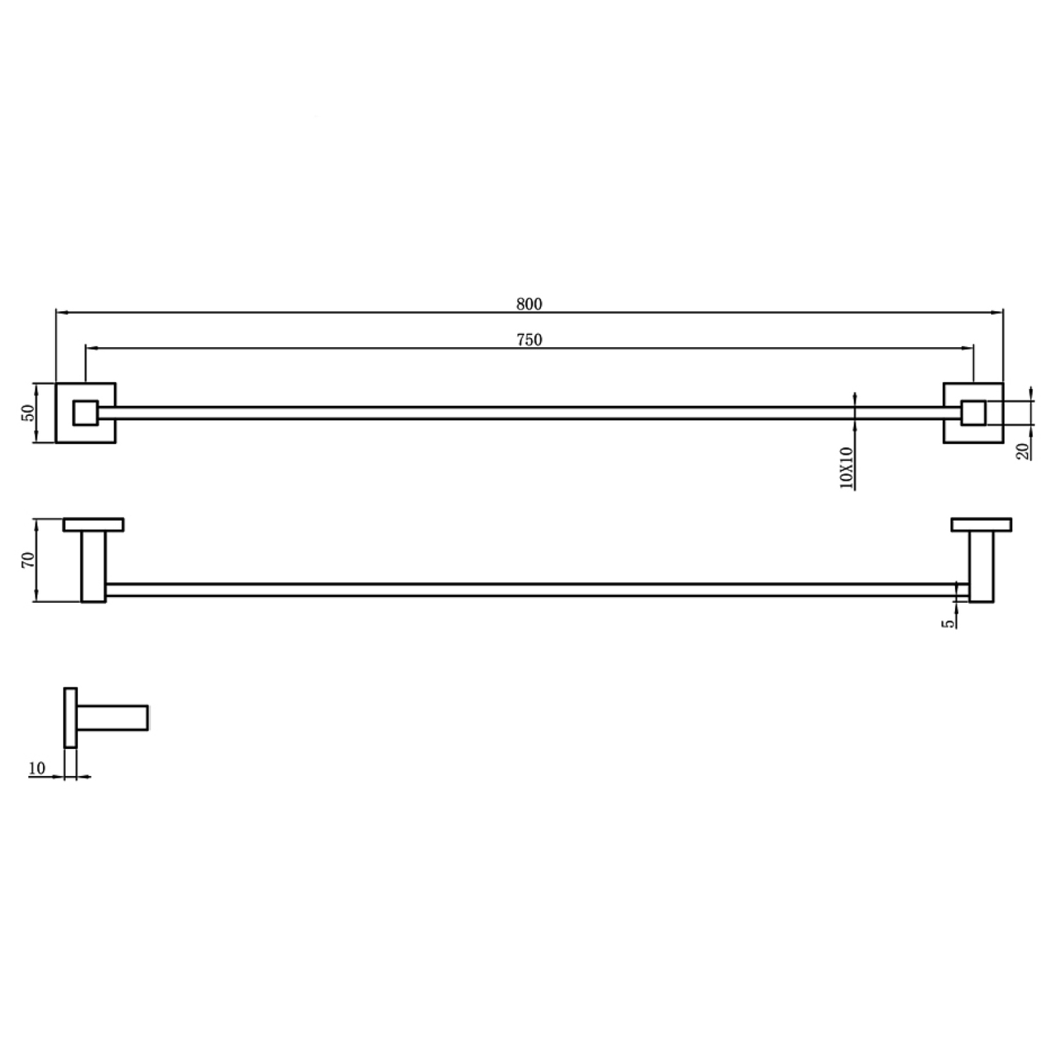 Lauren Elite 800mm Single Towel Rail