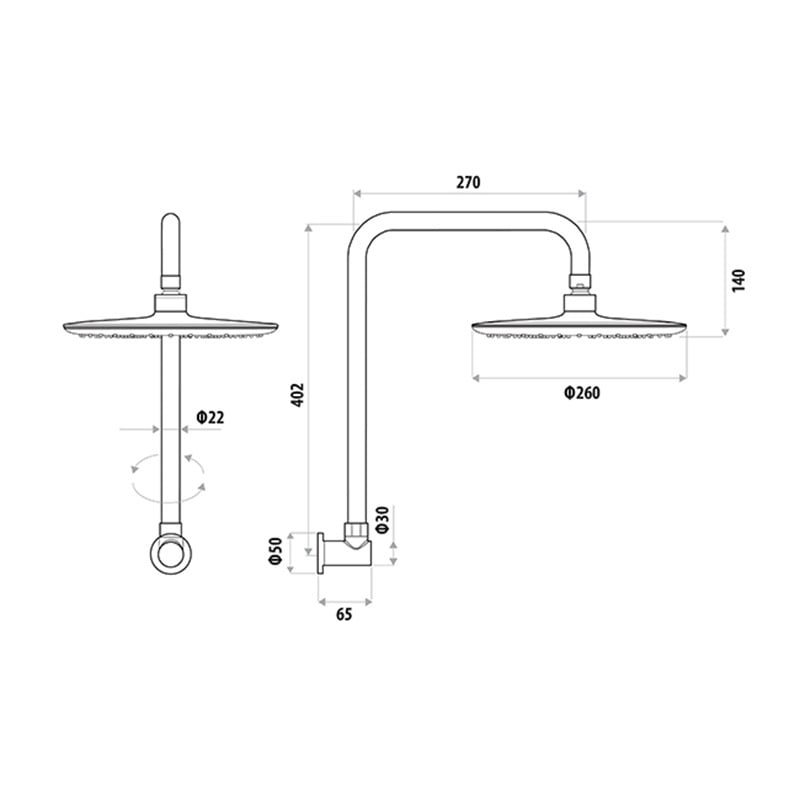 260mm Round Gooseneck Shower Arm & Head