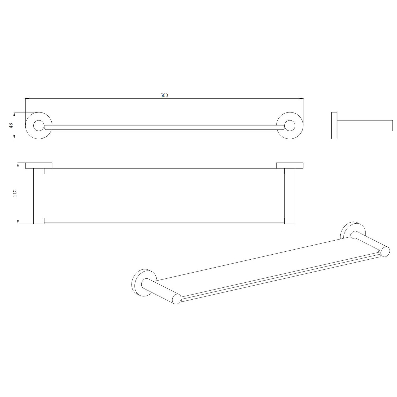 Clovelly 500mm Brushed Gold Stainless Steel Shower Shelf