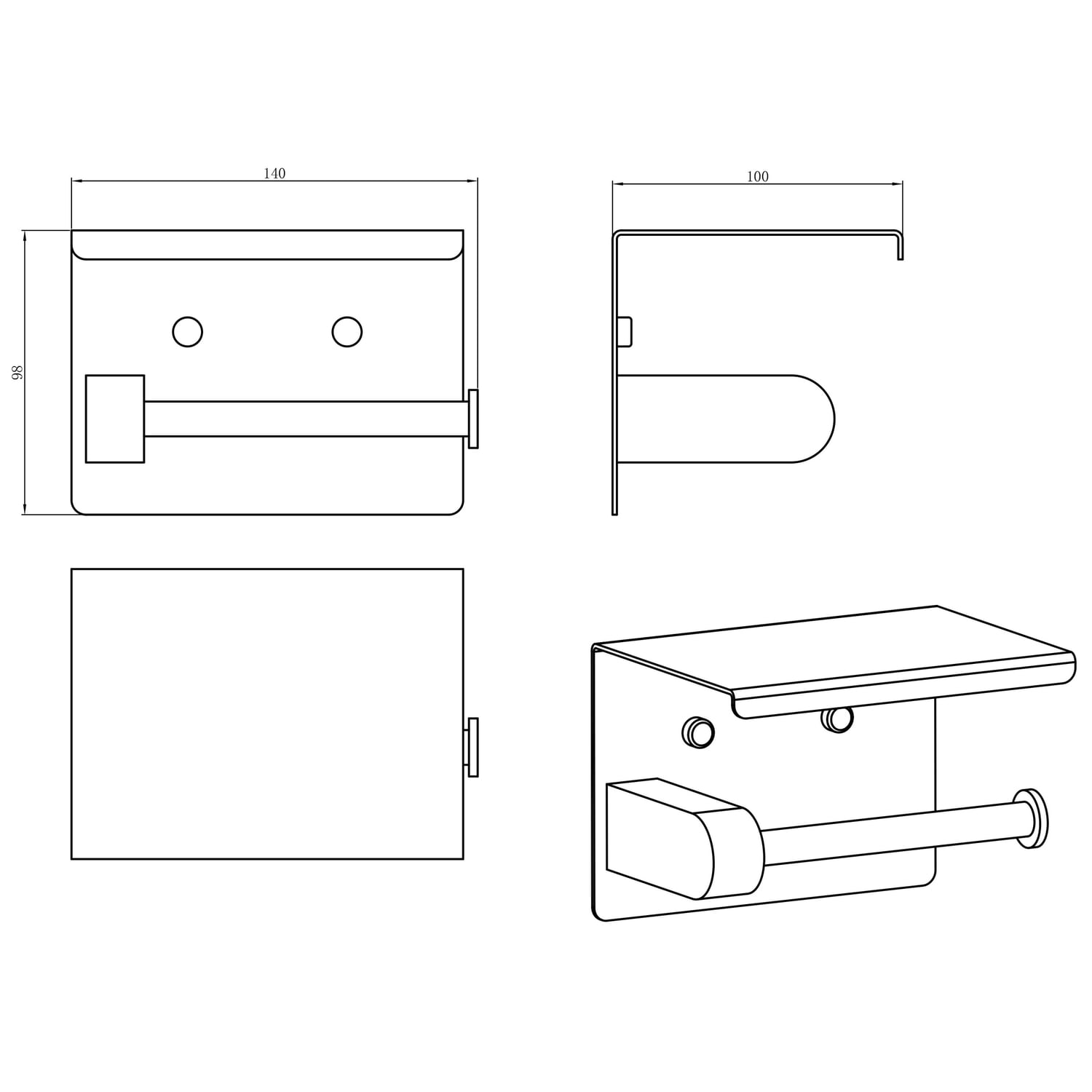 Elle Matte Black Stainless Steel Toilet Roll Holder