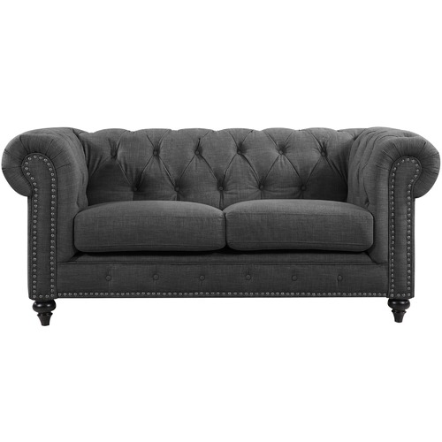 Grey Livia Studded Chesterfield 2 Seater Sofa | Temple & Webster