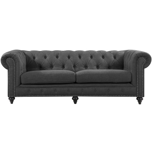 Grey Livia Studded Chesterfield 3 Seater Sofa | Temple & Webster