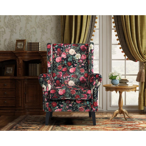 Bliss Floral Velvet Wingback Chair