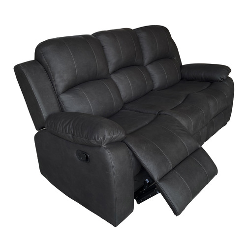 Black Riego 3 Seater Manual Recliner Sofa | Temple & Webster