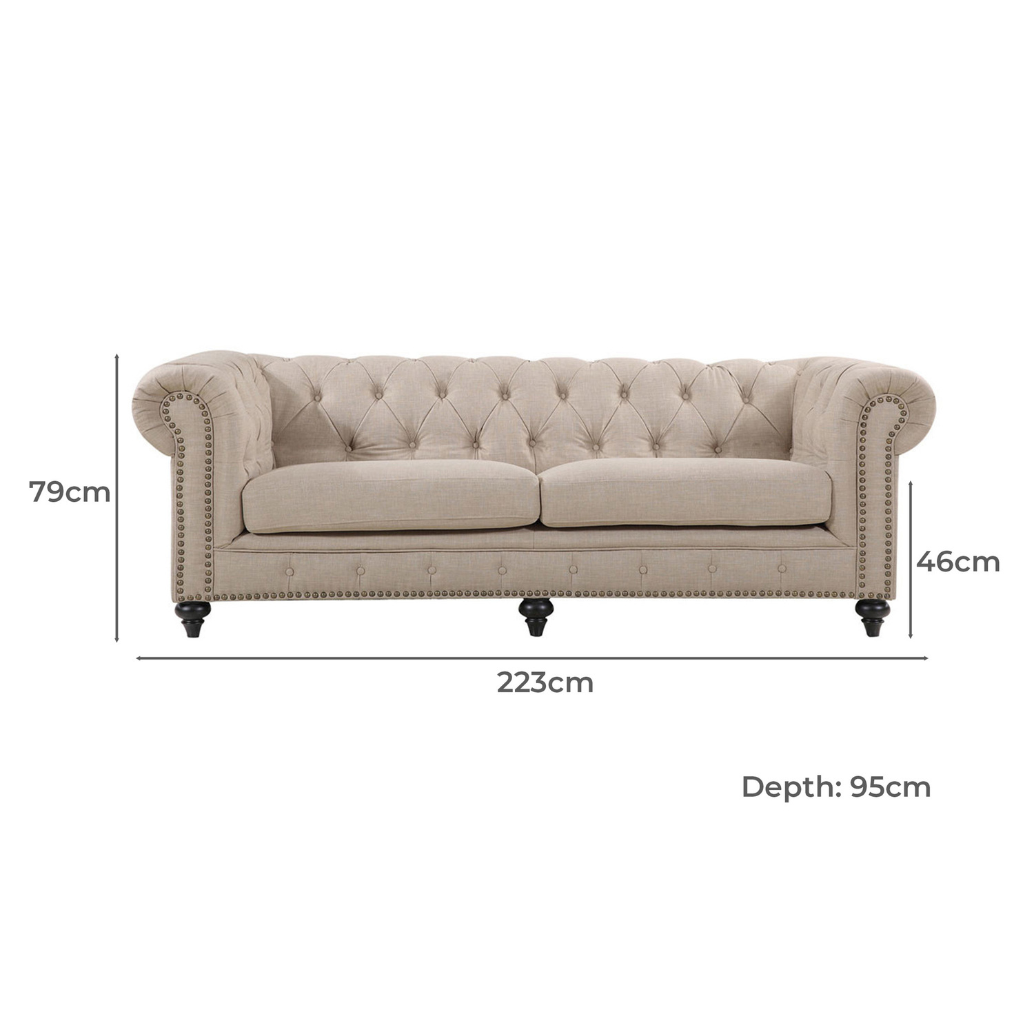 Landon 3 Seater Chesterfield Sofa