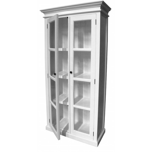 Distressed White Coastal Display Cabinet With 2 Glass Doors Temple Webster