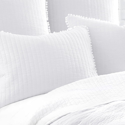 White Clavo Pom-Pom Cotton Coverlet Set