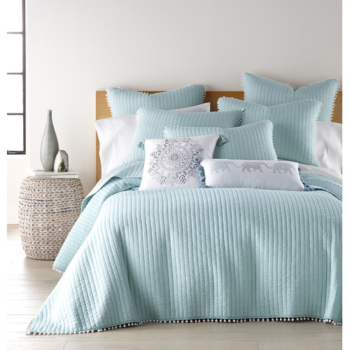 Blue-Clavo-Pom-Pom-Cotton-Reversible-Coverlet-Set