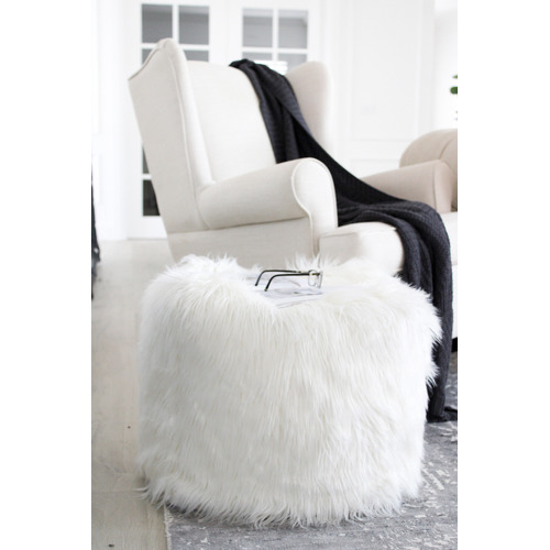 White Faux Fur Pouf Ottoman Stool