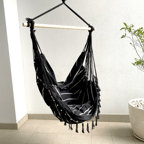 Black Soho Pinstripe Hanging Hammock Chair with Cushion